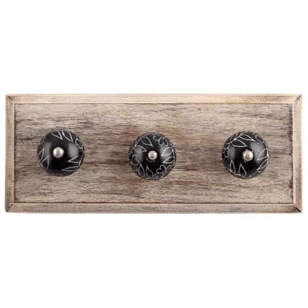 Black Leaf Floral Ceramic Wooden Hooks